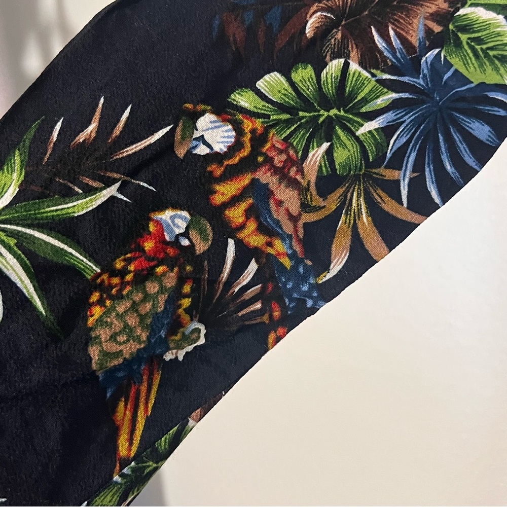 Women’s Zara Collar Floral Macaw Button Up Pant Jumpsuit Tropical Size L Parrot - Picture 7 of 8